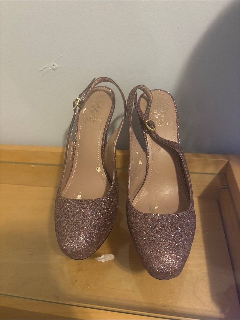 Vince Camuto Glitter Slingback Pumps in Rose Gold